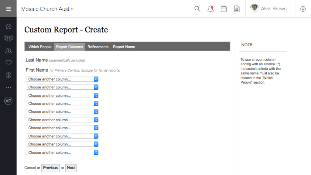 Custom Report Data Columns